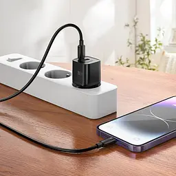 Зарядний пристрій Hoco N65 USB/ Type-C PD QC чорний + кабель Type-C to Lightning - мініатюра 2