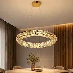 Світлодіодна люстра підвісна Artlight 8220-600GD з круглим кришталевим корпусом в золотому кольорі, 89W