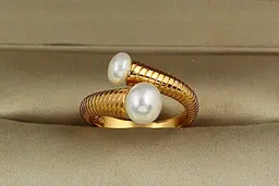Кільце Xuping Jewelry поцілунок з перлинами 18 р золотисте