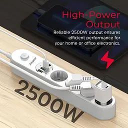 Мережевий фільтр Power filtr 2.0м 4 розетки, 4xUSB 3.4A, з заземленням білий (EPB2500W00EU) - мініатюра 8