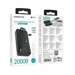 Powerbank BOROFONE BJ57A зі швидким заряджанням 22.5W 20000 mAh + кабелі Type-C/Lightning Чорний - мініатюра 4