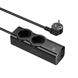 Мережевий зарядний пристрій подовжувач Hoco NS10 USB/3 Type-C PD 67W 2 розетка 2m чорний - мініатюра 5