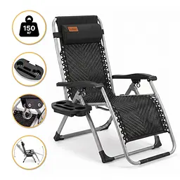 Посилений шезлонг до 150 кг LEOBRO Zero Gravity Premium Brown Rattan (LB-1119)