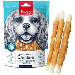 Wanpy Chicken Jerky & Rawhide Twists ванпи палочка з в'яленою куркою ласощі для собак 0.1кг