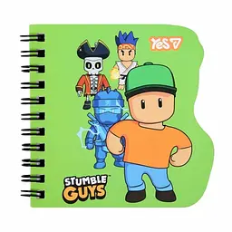 Блокнот пруж. подв. 100х100мм 30арк. кліт. "Stumble Guys Green" фігурний №152185/Yes/(30)Блокнот пруж. подв. 100х100мм 30арк. кліт