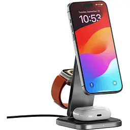 Бездротовий зарядний пристрій Satechi 3 in 1 Foldable Qi2 Wireless Charging Stand Space Gray (ST-Q31FM-EA) - мініатюра 4