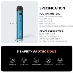 Под-система електронна сигарета Kumiho THOTH G Lite Pod 650mAh 2ml Kit Tiger Orange (18167) - мініатюра 7
