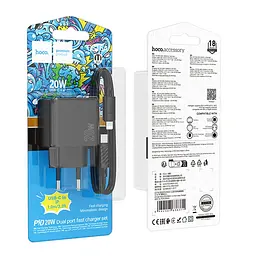 Мережевий зарядний пристрій Hoco CS16A Dual port Type-C/Lightning PD/QC 20W PPS Type-C to Lightning 1м Black (35777_3605182) - мініатюра 3