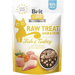 Ласощі для котів Brit Care Raw Treat Hair & Skin Freeze-dried з рибою та індичкою 40 г (112190/569564)