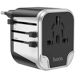 Мережевий універсальний перехідник AC5 Level 2USB+Socket Black Hoco teh0030546 - мініатюра 8