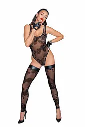 Боді Noir Handmade F242 Tulle body with patterned flock embroidery, XL - мініатюра 4