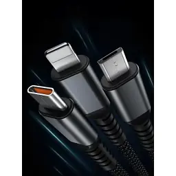 Дата кабель USB 2.0 AM to Lightning + Micro 5P + USB-C 1.2m 100W nylon black XoKo (SC-3100) - мініатюра 7