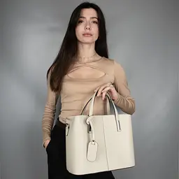 Сумка жіноча шкіряна ділова Virginia Conti 03719 велика з 2 ручками бежева - мініатюра 2