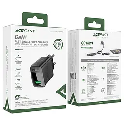 Сітчастий зарядний пристрій з кабелем ACEFAST A90 QC18W GaN single USB-A charger set (P3) (EU) Чорний - мініатюра 2