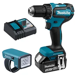 Шурупокрут акумуляторний Makita DDF485 BEO4 з ліхтарем Makita DML186 (50 Нм, 1.5-13 мм, BL, LXT) - мініатюра 1