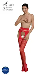 Еротичні колготки-бодістокінг Passion ECO S002 red, з доступом, геометричне плетіння, One size