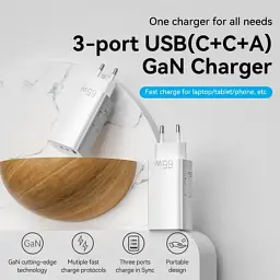 АЗП Vention 3-port USB(C+C+A) GaN Charger(65W/30W/30W) FEDW0-EU - мініатюра 8