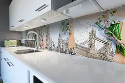 Кухонний фартух Лондон і Ромашки вінілова наклейка ПВХ Архітектура Блакитний 60х200 см Happy Pocket Z180866 - мініатюра 6