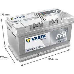 Акумулятор Varta Dynamic EFB 12В 75Аг 730А (EN) R+ (575500073) - мініатюра 2