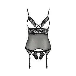 Корсет з відкритими грудьми Passion DIABOLINA CORSet black L/XL - мініатюра 3