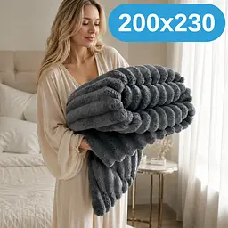 М'який двосторонній плюшевий хутряний плед Solve темно-сірий 200 x 230 см (KT9001035) - мініатюра 2