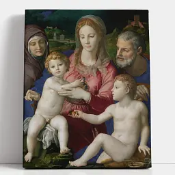 Інтер'єрна картина Свята Родина зі святою Анною, Бронзіно, Bronzino, Holy Family with St.Anne, релігійний декор, 60×48 см (id6965)