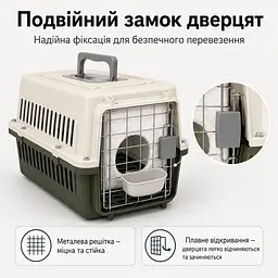 Переноска для котів та собак до 12 кг 48×32×30 з комплектом (підвісна миска та внутрішній та зовнішній вкладишем) KT8002020 - мініатюра 7