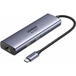 Док-станція USB 3.0 Type-C - 2xUSB-A 3.0/ 1xUSB-C 3.0/ DP4K60Hz/RJ45/ PD 100W CM512 сіра UGREEN (75643)