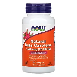 Вітаміни та мінерали NOW Natural Beta Carotene 25000 IU, 90 капсул