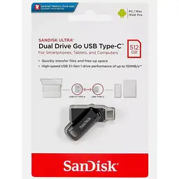 Флеш-накопичувач SanDisk USB 3.1 Ultra Dual Go Type-C 512Gb (150 Mb/s) (SDDDC3-512G-G46) - мініатюра 2
