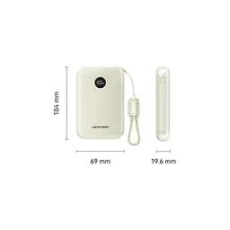 Батарея універсальна VENTION 10000mAh 22,5W Fast Charging, USB-A, 2xUSB-C Beige (FKAN0-C) - мініатюра 2
