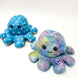 М'яка іграшка Восьминіг перевертень двосторонній веселий сумний Mood Octopus 16 см UKC блакитний перламутровий в горошок
