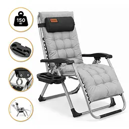 Розкладне крісло шезлонг LEOBRO Zero Gravity Premium Plus Сірий (LB-ZGC-E1-GRY)