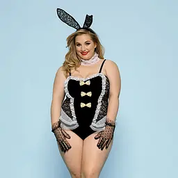 Костюм зайки JSY «Пристрасна Медісон» Plus Size, чорний (боді, вушка, рукавички, хвіст, чокер)