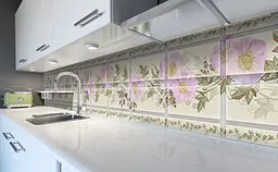 Вініловий кухонний фартух Happy Pocket Плитка Мальви наклейка ПВХ квітковий Орнамент Бежевий Z181406 - мініатюра 6