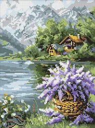 Алмазна мозаїка на підрамнику Бузковий кошик 30x40 см AMO8098