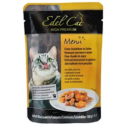 Вологий корм для котів Edel Cat pouch 100 г (курка та качка в желе)