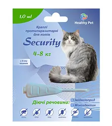 Краплі проти зовнішніх та внутрішніх паразитів для котів Healthy Pet Security від 4 до 8 кг 109098