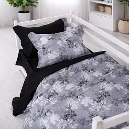 Дитяча постільна білизна JUNIOR Poplin black flowers (2200012797440)