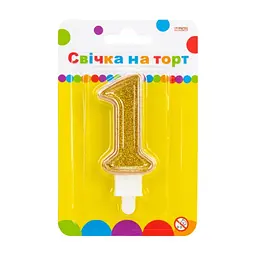 Свічка Maxi золотиста двостороння з блискітками "1", 7,62 см, на торт (MX622083-1)