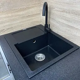 Adamant Набір кухонний Minimal, штучний камінь, прямокут., з крилом, 615х495х200мм, чаша - 1, врізна, сірий + змішувач та дозатор - мініатюра 2