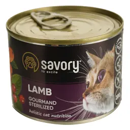Вологий корм для дорослих стерилізованих кішок Savory Cat Can Adult Sterilised з ягням 200 г - мініатюра 2