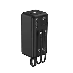 Потужний портативний PowerBank з дисплеєм 50000 mAh зовнішній акумулятор швидке заряджання з вбудованими кабелями 22.5W Чорний - мініатюра 2
