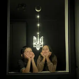 Світлодіодна гірлянда Sun Lamp фігурка Український Тризуб 10лід на батарейках 3ААА та присосці на вікно або стіну - мініатюра 2