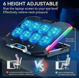 Охолоджувальна підставка для ноутбука до 17.3 дюймів Ice Coorel K-10 8xfans 2xUSB LCD RGB - мініатюра 4