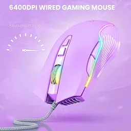 Комп'ютерна мишка Onikuma для ПК і ноутбука 6400 DPI RGB підсвітка 7 кнопок дротова Фіолетовий - мініатюра 3