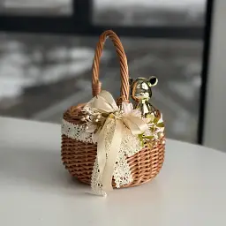 Великодній кошик 15х15х19см hand-made MIS LT натуральний з бежевим декором та ведмедиком