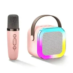 Дитяче караоке з бездротовим мікрофоном K12 та портативною RGB Bluetooth колонкою Pink (18965)