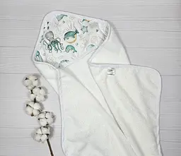 Дитячий рушничок-куточок 80х80 a.l.babybox Морські мешканці Білий - мініатюра 4