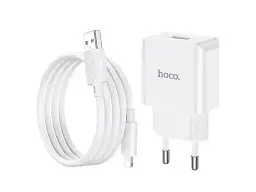 Мережевий зарядний пристрій Hoco C106A Leisure + Lightning White (6931474783899) - мініатюра 2